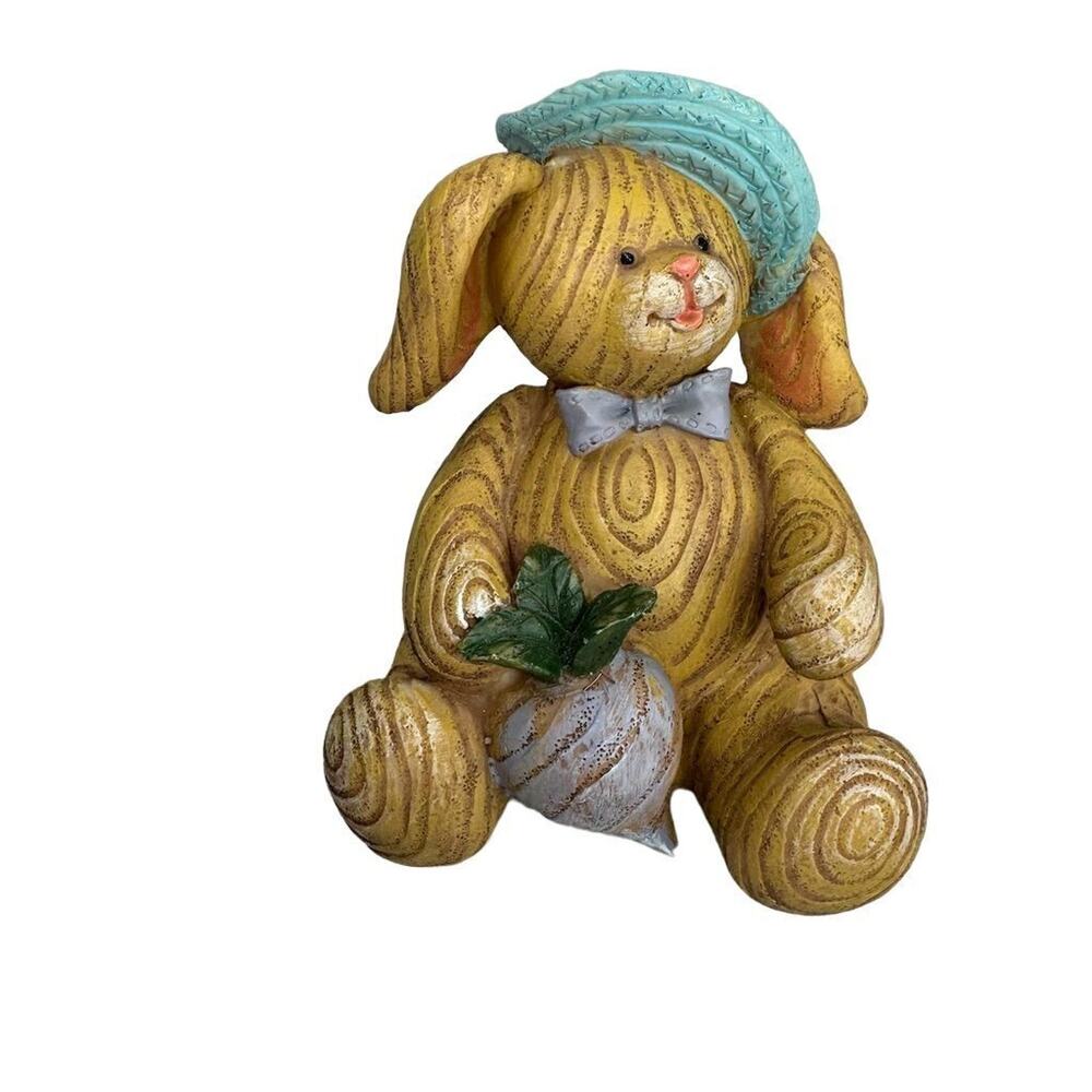 Vintage Easter Bunny Figurine Yellow Handcrafted 4" Textured Details